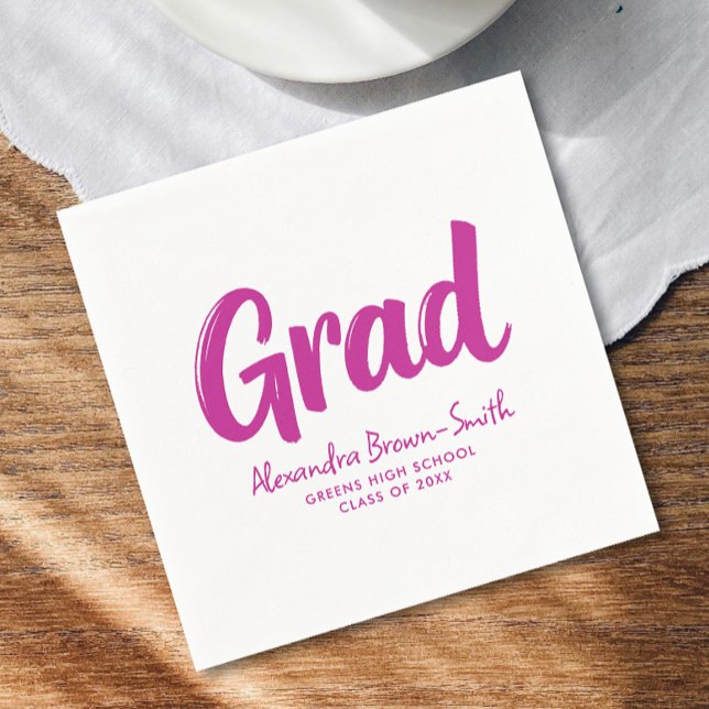 Serviette En Papier Fille Rose Chaud Cool Diplômée Calligraphie Peinte (Créateur téléchargé)