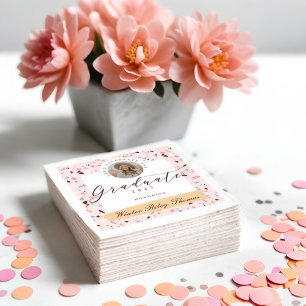 Serviette En Papier Fille rose et bleu Terrazzo Photo Graduation Party