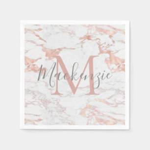 Serviette En Papier Fille Rose Gold Foil   Monogramme de marbre
