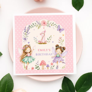 Serviette En Papier Fille rose jardin de fées fête de premier annivers