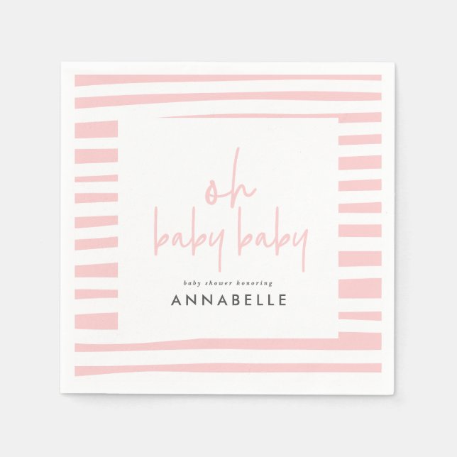 Serviette En Papier fille rose jumeau baby shower typographie moderne (Devant)