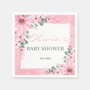 Serviette En Papier Fille rose rousse dans le Baby shower fleuri