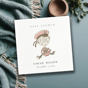 Serviette En Papier Fille rose rousse Petit Baby shower marin Nautique