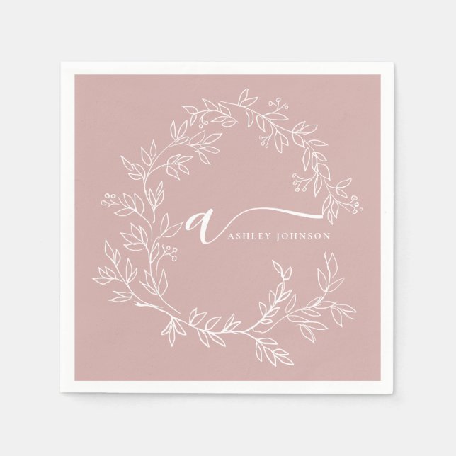 Serviette En Papier Fille rose rousse Vierge Script Monogramme Nom Mod (Devant)