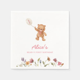 Serviette En Papier Fille rose Teddy Ours Première Invitation Annivers