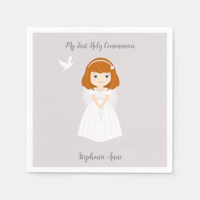 Serviette En Papier Fille rousse de la colombe communion (Devant)