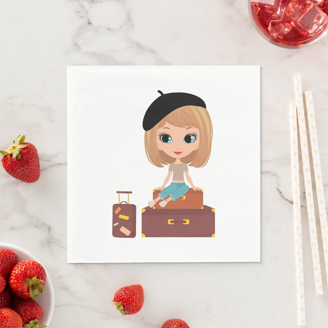 Serviette En Papier Fille Se Déplaçant Sur Les Naples De Vacances (Créateur téléchargé)