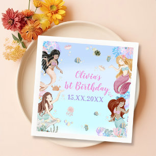 Serviette En Papier Fille Sirène 1ère fête d'anniversaire