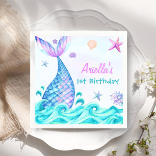 Serviette En Papier Fille Sirène 1ère fête d'anniversaire