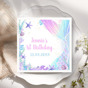 Serviette En Papier Fille Sirène 1ère fête d'anniversaire