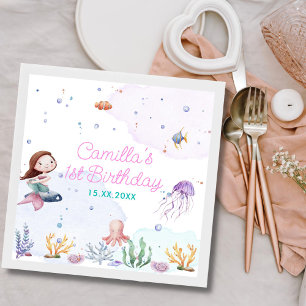 Serviette En Papier Fille Sirène 1ère fête d'anniversaire