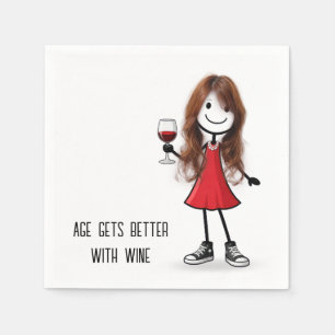 Serviette En Papier Fille stick figure de fête avec verre à vin