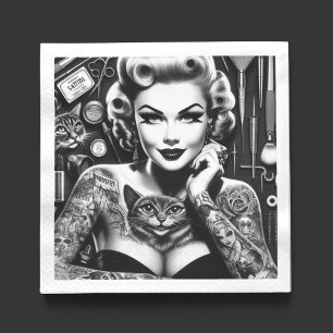 Serviette En Papier Fille tatouée alternative old school