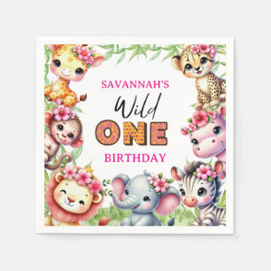 Serviette En Papier Fille Wild One Jungle Safari Anniversaire 