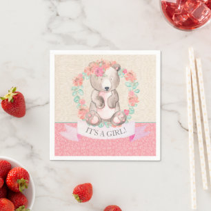 Serviette En Papier Filles Aquarelle Floral Baby shower de l'ours bébé