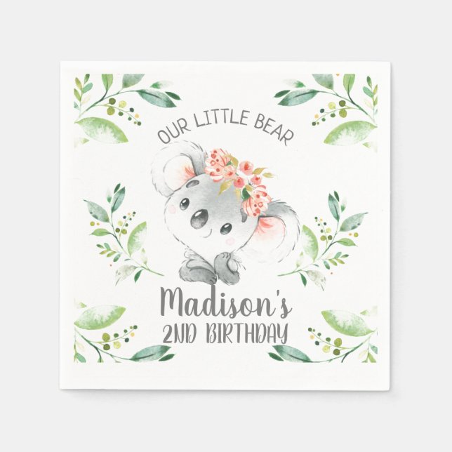 Serviette En Papier Filles Aquarelle Koala Ours Anniversaire Papier (Devant)