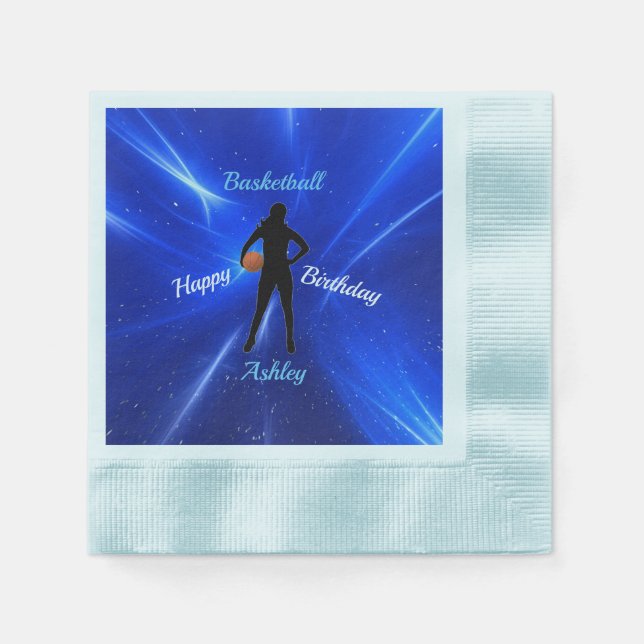 Serviette En Papier Filles Basketball Bleu Anniversaire (Devant)