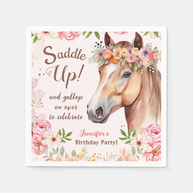 Serviette En Papier Filles Cheval Anniversaire Papier de fête Napkin (Devant)