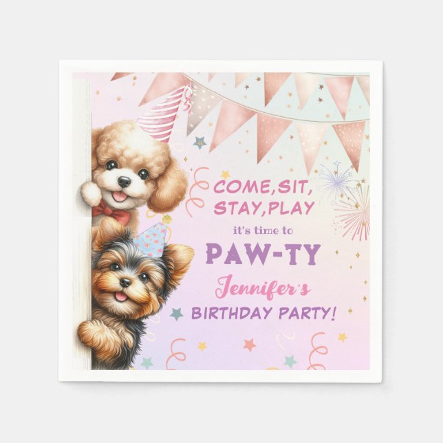 Serviette En Papier Filles Chiot Lets Pawty Anniversaire (Devant)