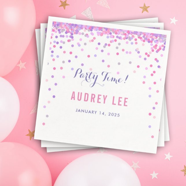 Serviette En Papier Filles confetti arrose le décor de fête d'annivers (Pink and purple confetti napkins)