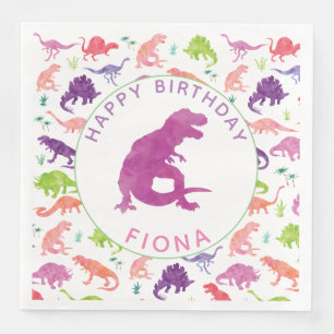 Serviette En Papier Filles Dinosaur Motif de fête d'anniversaire Purpl