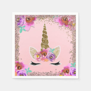 Serviette En Papier Filles Fête d'anniversaire de licorne avec fleurs 