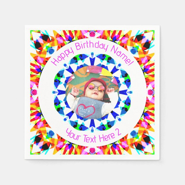 Serviette En Papier Filles Garçons Joyeux Anniversaire Étoile Photo su (Devant)