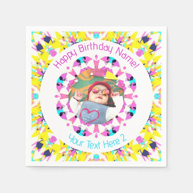 Serviette En Papier Filles Garçons Joyeux Anniversaire Étoile Photo su (Devant)