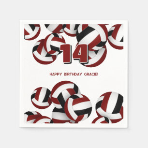Serviette En Papier filles garçons maroon noir volleyballs fête d'anni