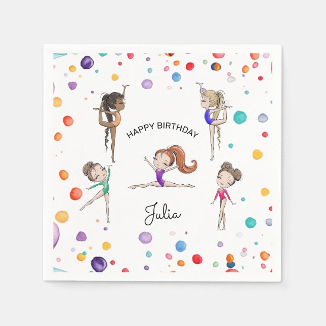 Serviette En Papier Filles Gymnastique Arc-en-ciel Balloons fête d'ann (Devant)