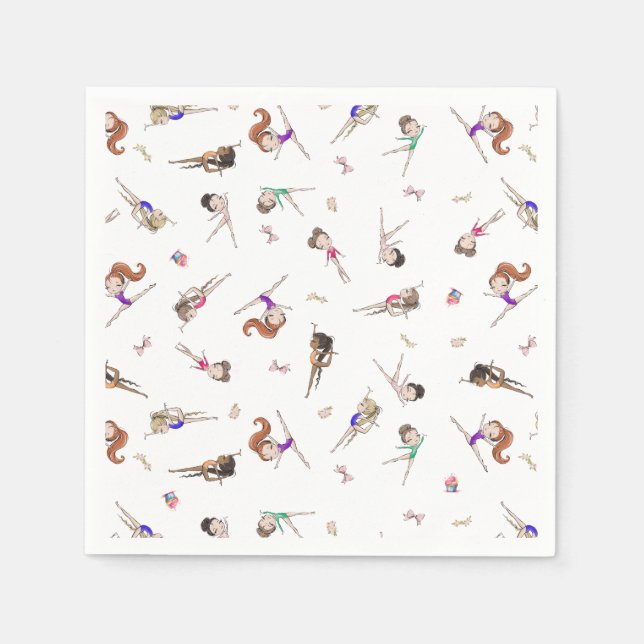 Serviette En Papier Filles Gymnastique White Anniversaire Party (Devant)