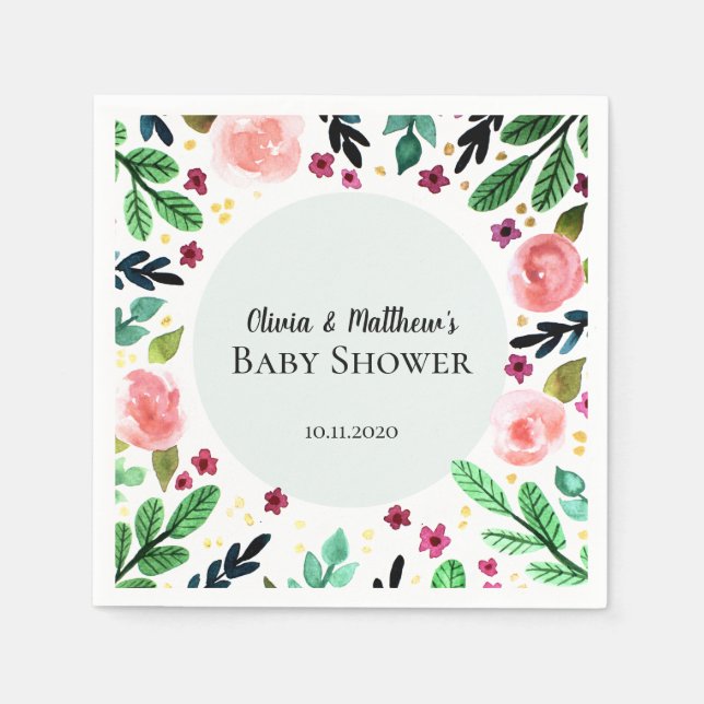 Serviette En Papier Filles Jolie Fleurs Aquarelle Fleurs Baby Shower (Devant)
