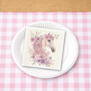 Serviette En Papier Filles Jolis Poneys Floral Pastel Cheval