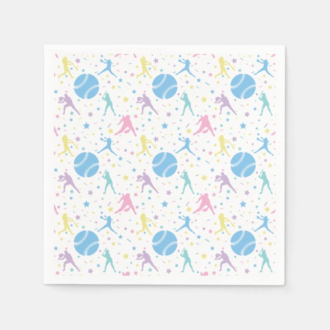 Serviette En Papier Filles joueuses de softball étoiles (Devant)