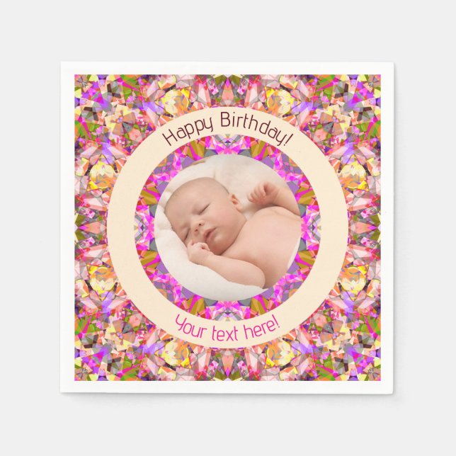 Serviette En Papier Filles Joyeux Anniversaire Été Rose Étoile Personn (Devant)