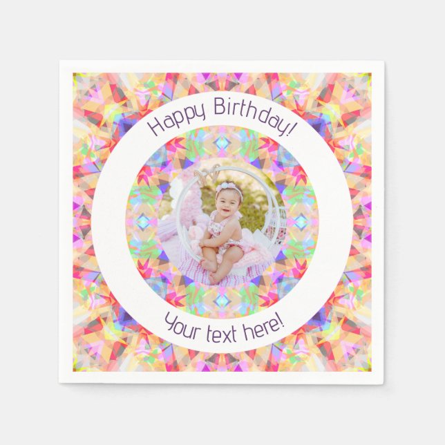Serviette En Papier Filles Joyeux Anniversaire Vibrant Rose Star Custo (Devant)