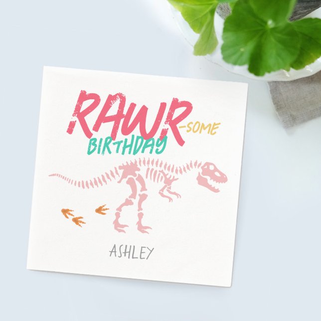 Serviette En Papier Filles mignonne rose Dinosaur Anniversaire de enfa (Créateur téléchargé)