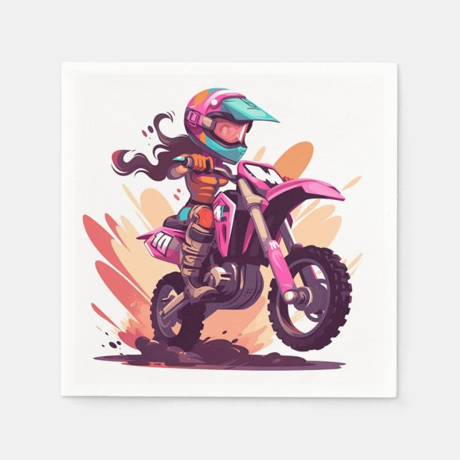 Serviette En Papier Filles Motocross Party Napkin (Devant)