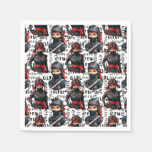 Serviette En Papier Filles Ninja Anime avec motif de texte Design