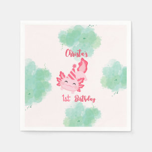 Serviette En Papier Filles Pink Axolotl 1er Anniversaire Invitation
