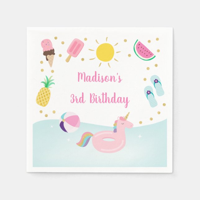 Serviette En Papier Filles Pool Party Glace Crème soleil Anniversaire (Devant)