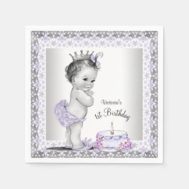 Serviette En Papier Filles Purple Princesse 1er anniversaire (Devant)