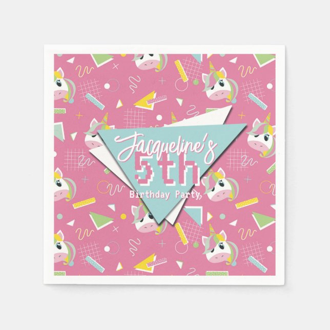 Serviette En Papier Filles Retro rose licorne Anniversaire (Devant)
