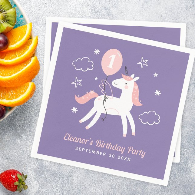Serviette En Papier Filles rose et pourpre Unicorne Anniversaire (Créateur téléchargé)