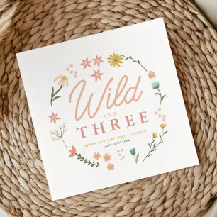 Serviette En Papier Filles Rose Sauvage et Trois Fleur Sauvage 3ème An
