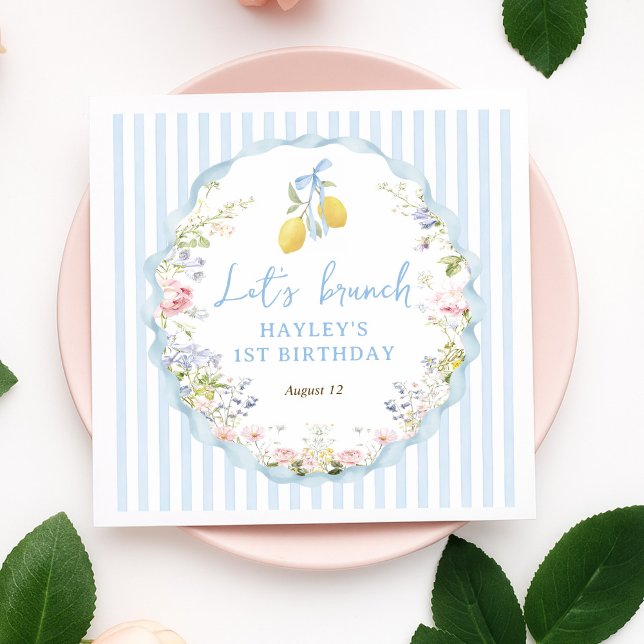 Serviette En Papier Filles Ruban Bleu Floral Citron (Créateur téléchargé)