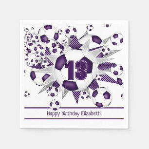 Serviette En Papier Filles violet soccer anniversaire ou fête d'équipe