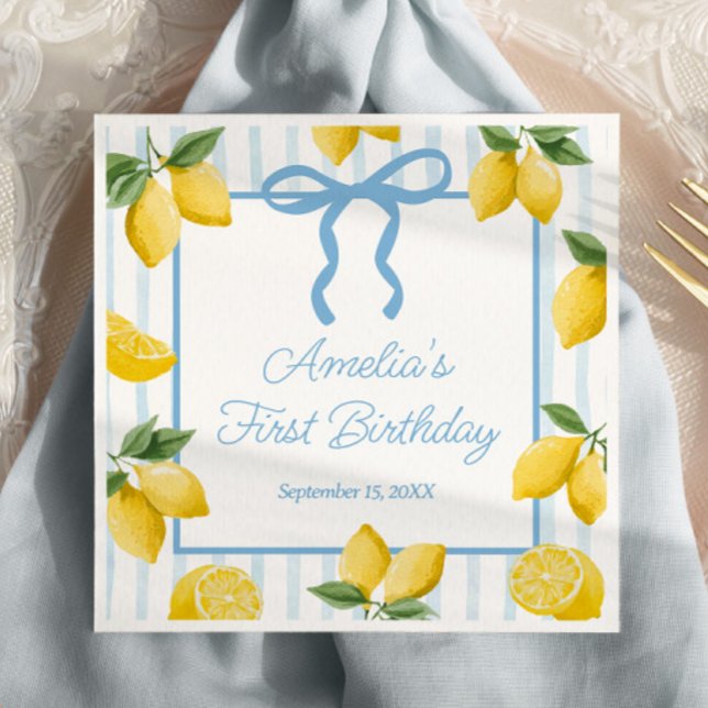 Serviette En Papier Filles Whimsical Blue Bow Lemon Amalfi Anniversair (Créateur téléchargé)