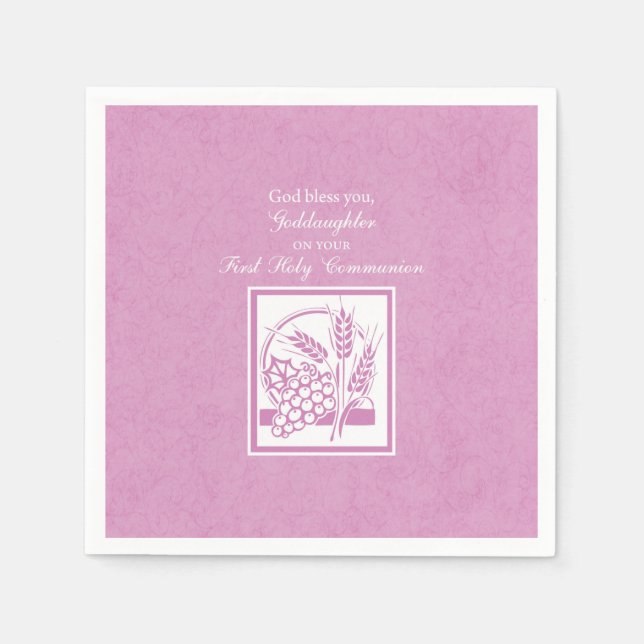 Serviette En Papier Filleule Première Communion, Rose (Devant)