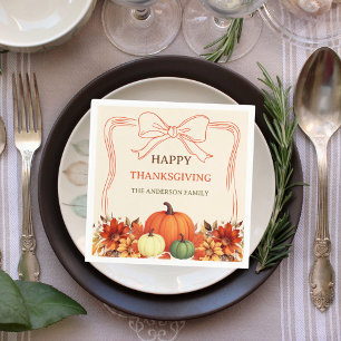 Serviette En Papier Fils orange citrouille de Thanksgiving arc dessiné